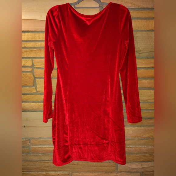 Elegant Velvet Long Sleeve Red Dress - Picture 2 of 3